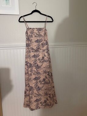 NWT Tori Richard Pink & Navy Sketchbook Toile Midi Slip Dress SZ: